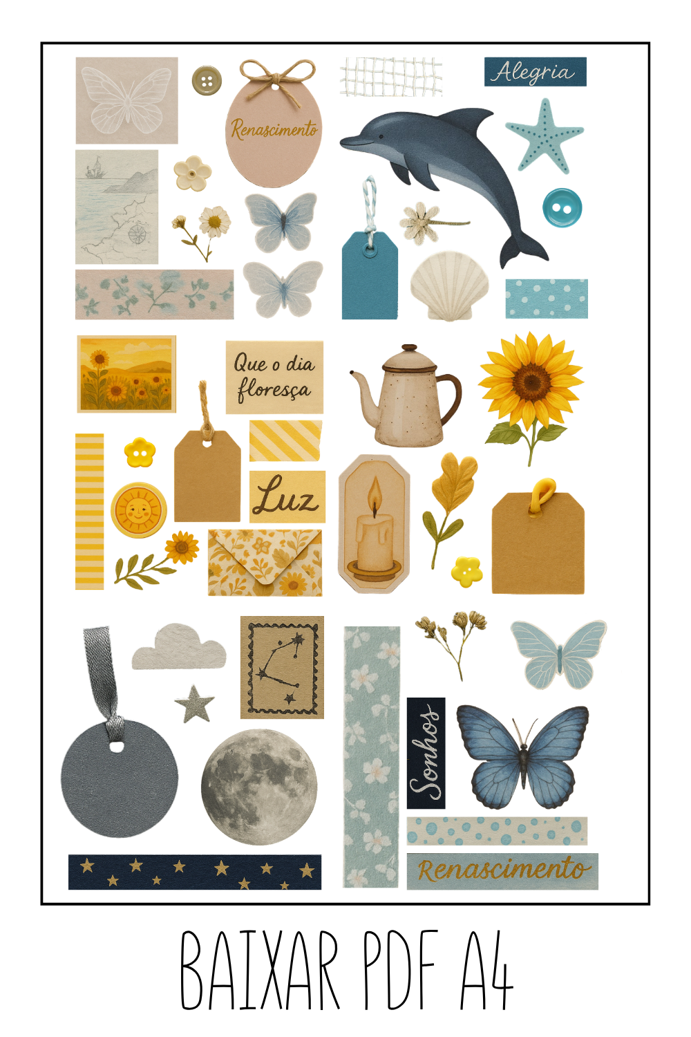 Adesivos Vintage Sol & Mar | Download Grátis para Impressão