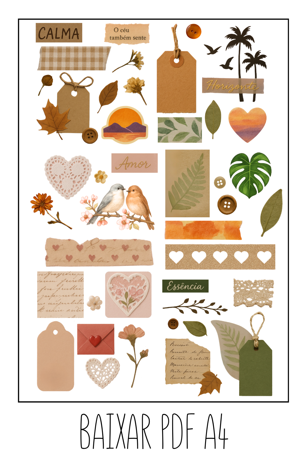 Adesivos Vintage Calma e Natureza Para Imprimir Grátis